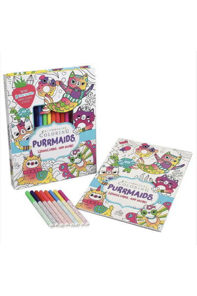Kaleidoscope Purrmaids, Llamacorns & More Coloring Book Kit